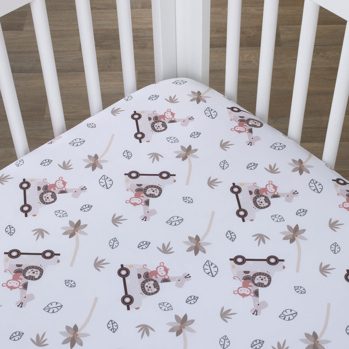 Little Love by NoJo Jungle Ride Grey, White and Tan, Monkey, Giraffe and Lion Super Soft Fitted Crib Sheet
