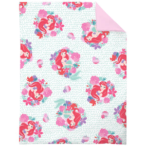 Disney Ariel Sea Garden 4 Piece Toddler Bed Set - Comforter, Fitted Sheet, Flat Top Sheet, Reversible Standard Size Pillowcase, Pink and Aqua