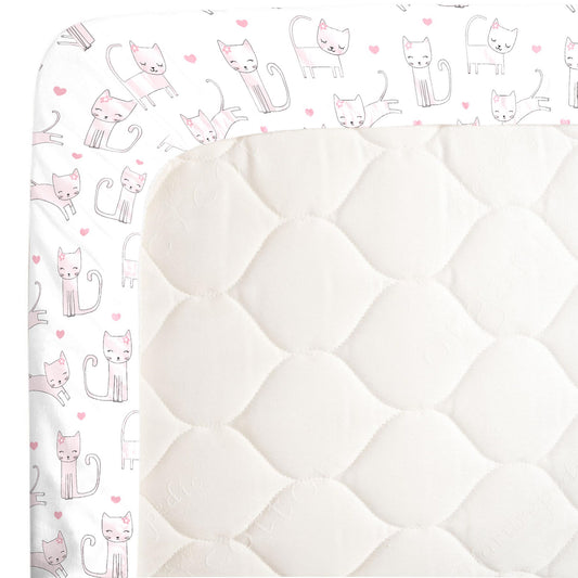 NoJo Super Soft Pink and White Purrdy Kitty Cat Fitted Crib Sheet