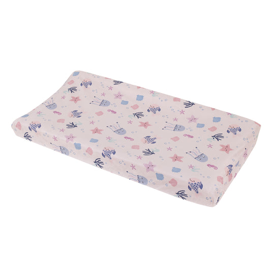 Mermaid Lagoon Pink, and Blue Sea Friends Super Soft Contoured Changing Pad Cover