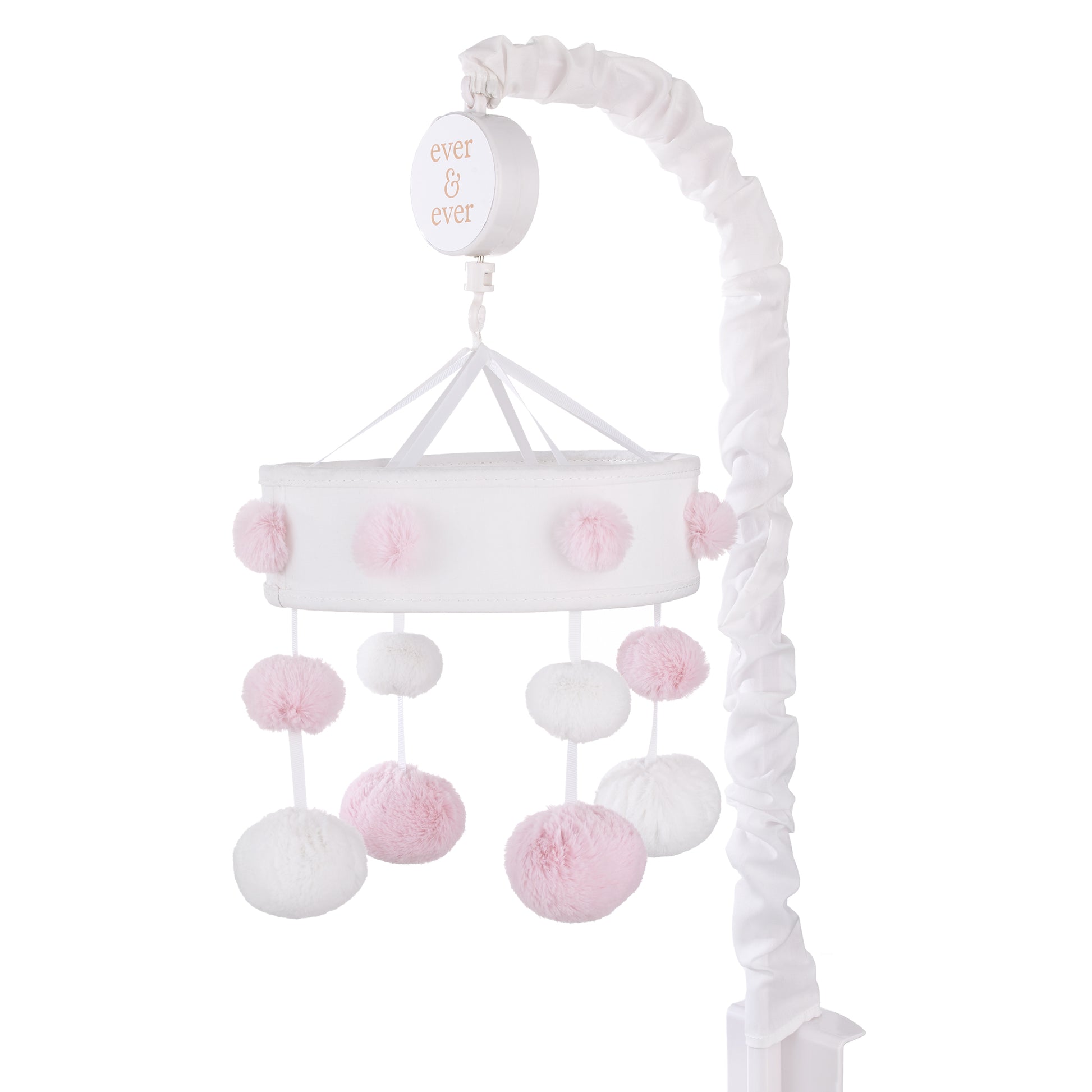 Ever & Ever Pom Pom Pink and White Plush Pom Poms Musical Mobile