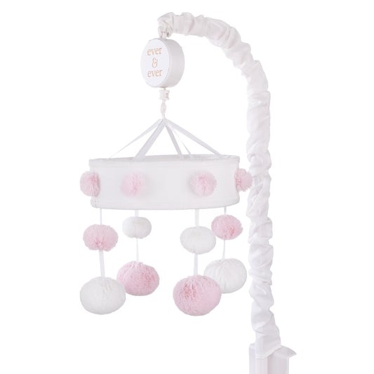 Ever & Ever Pom Pom Pink and White Plush Pom Poms Musical Mobile