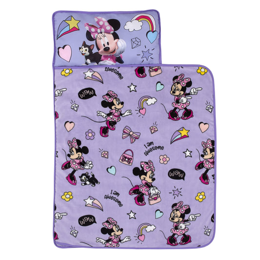Disney Minnie Mouse I am Awesome Lavender and Pink Daisy Duck, Rainbow Hearts and Stars Toddler Nap Mat