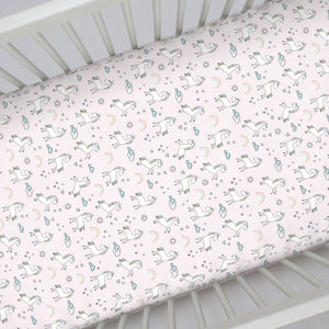 NoJo Super Soft Pink Unicorn Nursery Mini Crib Fitted Sheet