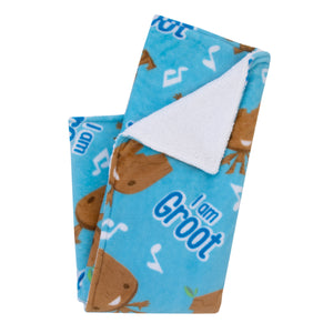 Marvel I Am Groot Blue and Brown Super Soft Sherpa Baby Blanket