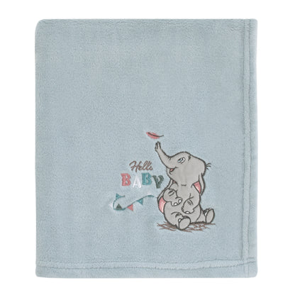 Disney Dumbo Hello Baby Blue and Grey Super Soft Appliqued Baby Blanket