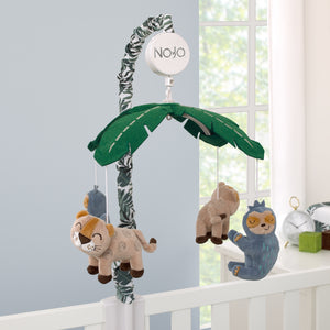NoJo Jungle Paradise Green, Gray, and Tan Plush Leopard and Sloth Musical Mobile