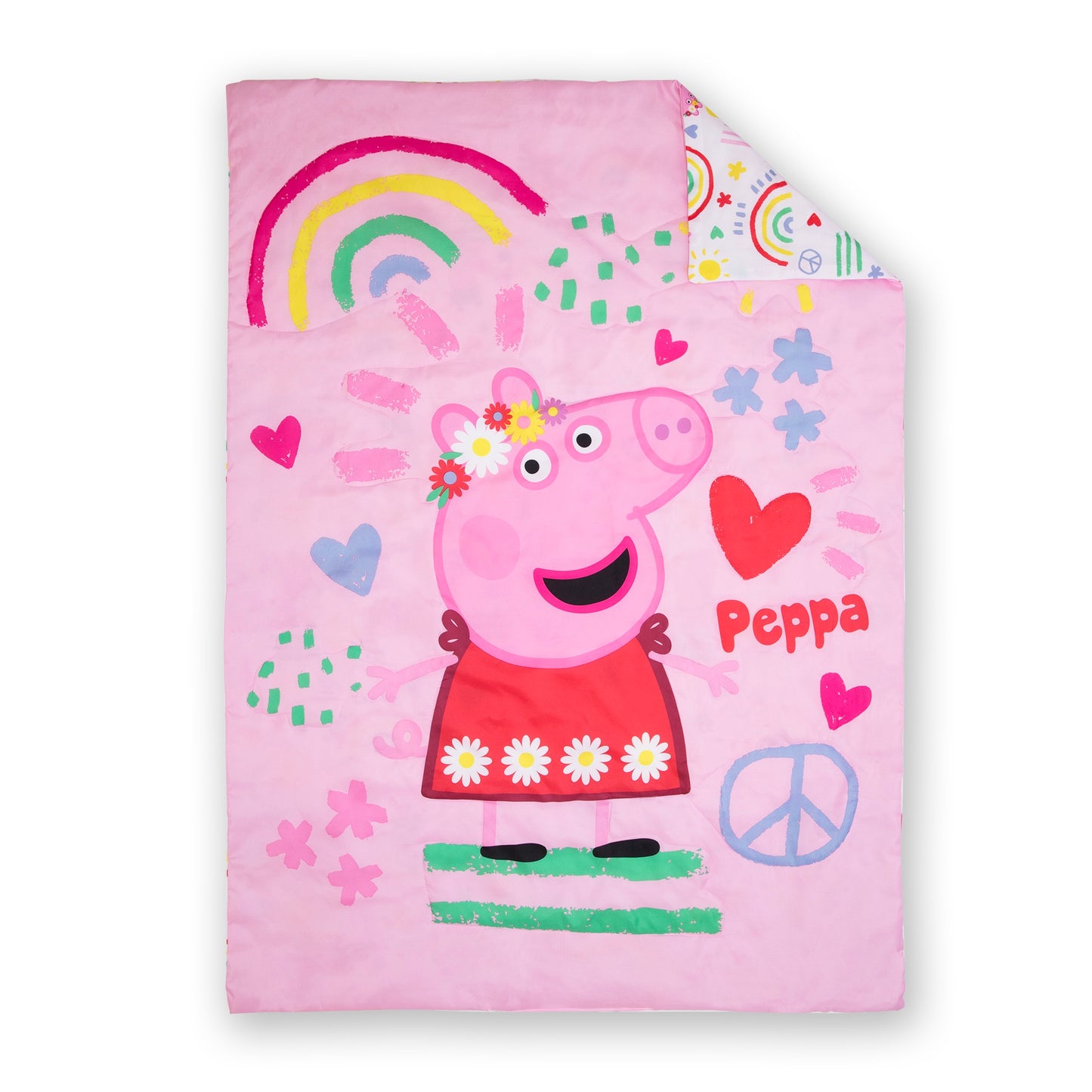 NoJo Peppa Pig 4 Piece Toddler Bed Set - Includes Comforter, Fitted Bottom Sheet, Flat Top Sheet, Reversible Pillowcase