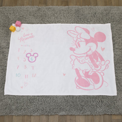 Disney Minnie Mouse White, Pink, and Aqua Super Soft Milestone Baby Blanket
