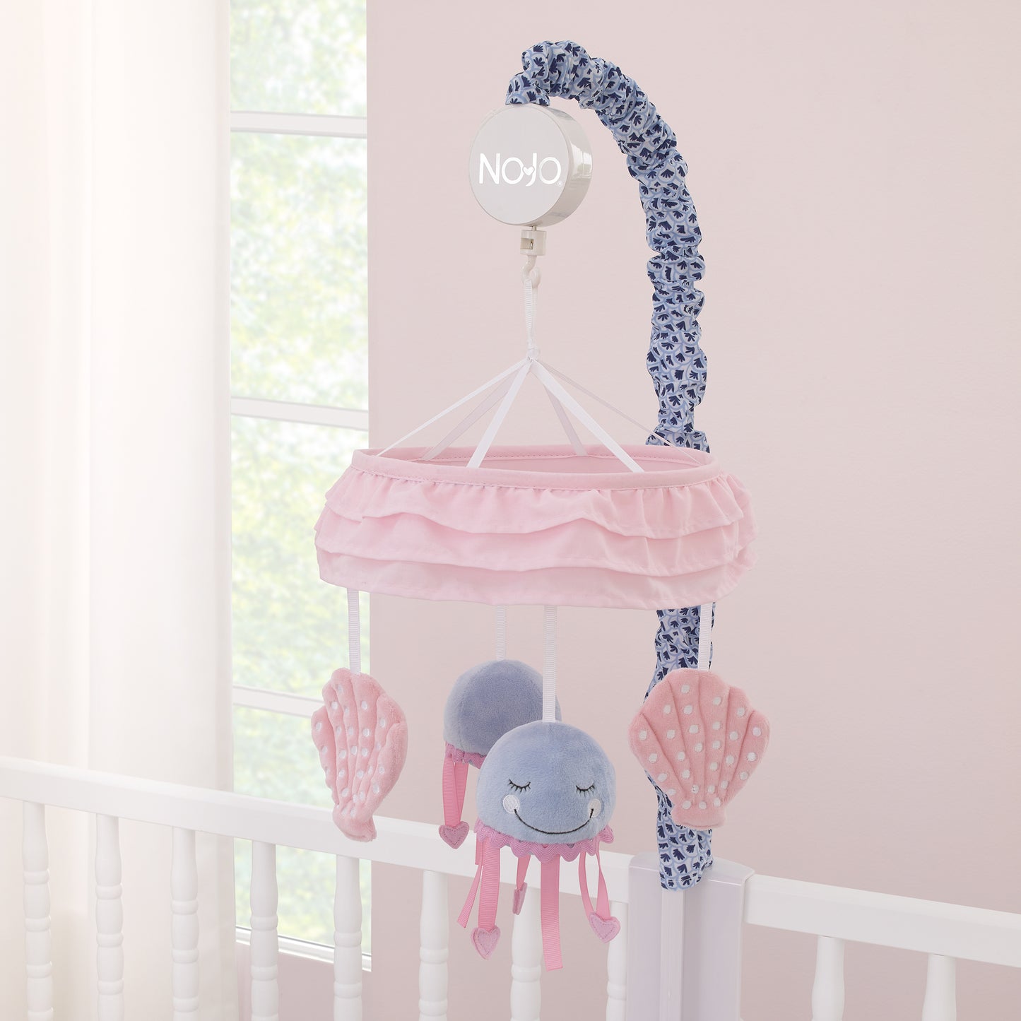 NoJo Mermaid Lagoon Pink and Blue Seashells and Jellyfish Ruffled Carousel Style Musical Mobile