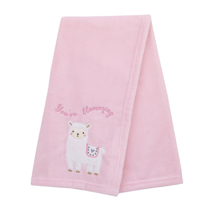 Little Love by NoJo Sweet Llama and Butterflies Super Soft Pink Baby Blanket with Applique and Embroidery