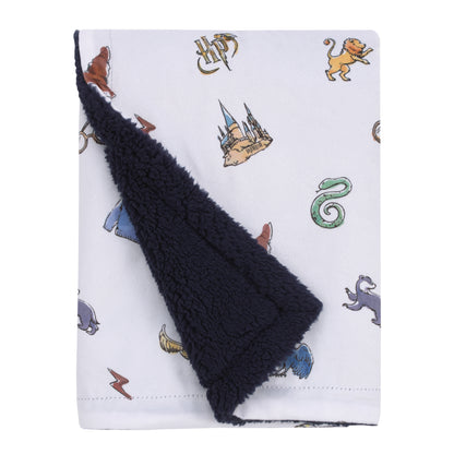Warner Brothers Harry Potter Welcome Little Wizard Navy, Burgundy, Blue, and White Super Soft Baby Blanket