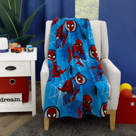 Marvel Spider-Man Wall Crawler Red, White, and Blue Spider Webs Toddler Blanket