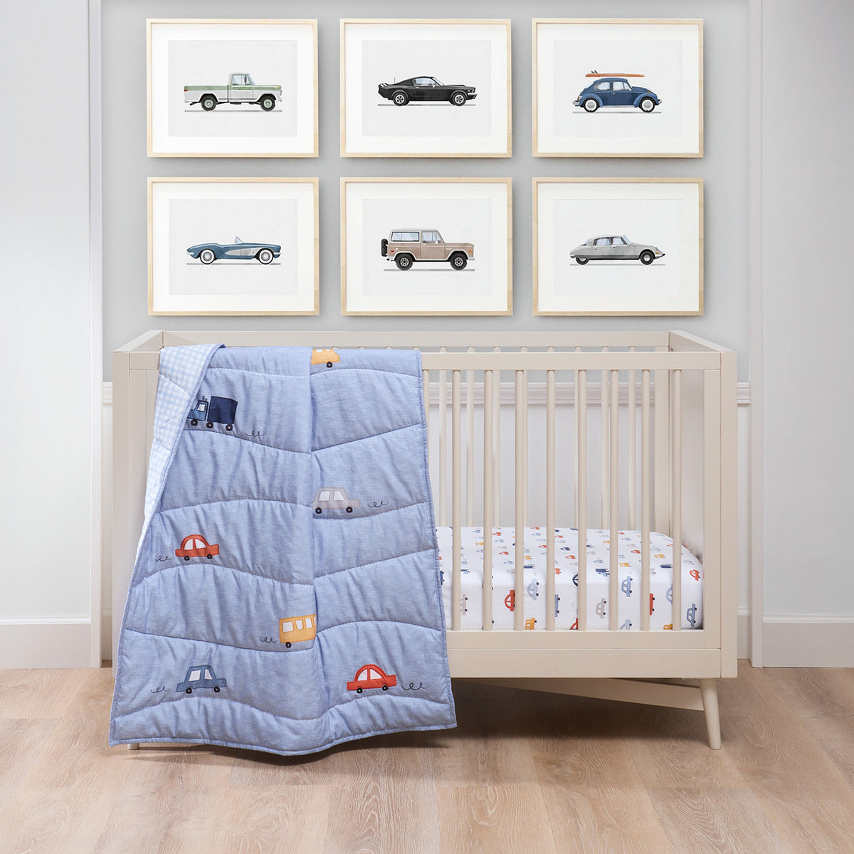 mini by Motherhood - Tiny Cruisers 3 Piece Crib Bedding Set, Comforter and Two Fitted Crib Sheets