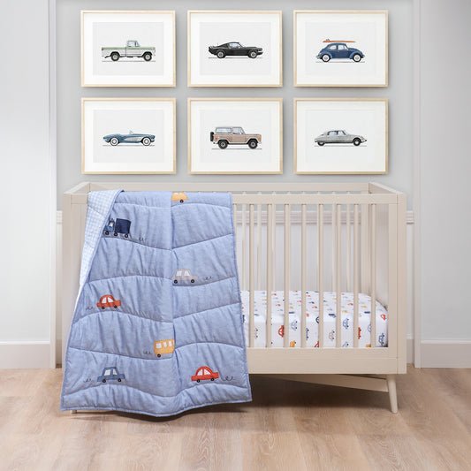 mini by Motherhood - Tiny Cruisers 3 Piece Crib Bedding Set, Comforter and Two Fitted Crib Sheets