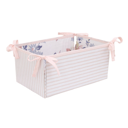 NoJo Farmhouse Chic Pink, Periwinkle, and White Floral, Stripes, Gingham, and Velvet 'Bundle of Sweetness' 4 Piece Nursery Crib Bedding Set - Comforter, 100% Cotton Fitted Crib Sheet, Crib Skirt, and Storage