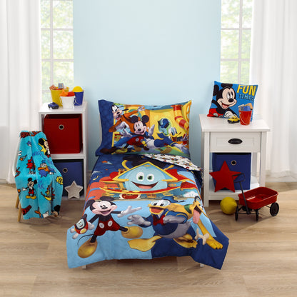 Disney Mickey Mouse Funhouse Crew Blue, Red and Yellow, Funny, and Donald Duck "Laugh It Up" Super Soft Toddler Blanket