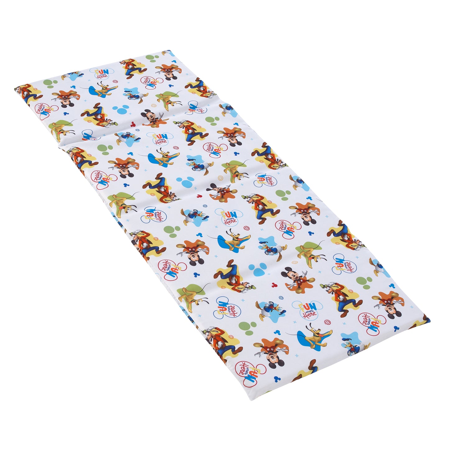 Disney Mickey Mouse Blue, Red, Green, Yellow, and White, Donald Duck, Pluto, and Goofy, Fun Starts Here Preschool Nap Pad Sheet