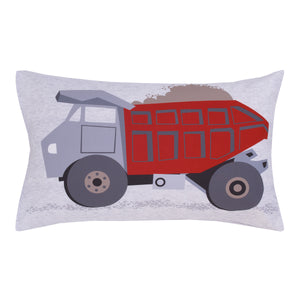 Everything Kids Trucks Gray, Red, Blue, and Yellow Building The Future 4 Piece Toddler Bed Set - Comforter, Fitted Bottom Sheet, Flat Top Sheet, and Reversible Pillowcase