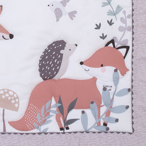 Little Love by NoJo Woodland Meadow Taupe, Sage and White, Fox, Deer, and Hedgehog 3 Piece Nursery Mini Crib Bedding Set - Mini Comforter, and Two Fitted Mini Crib Sheets