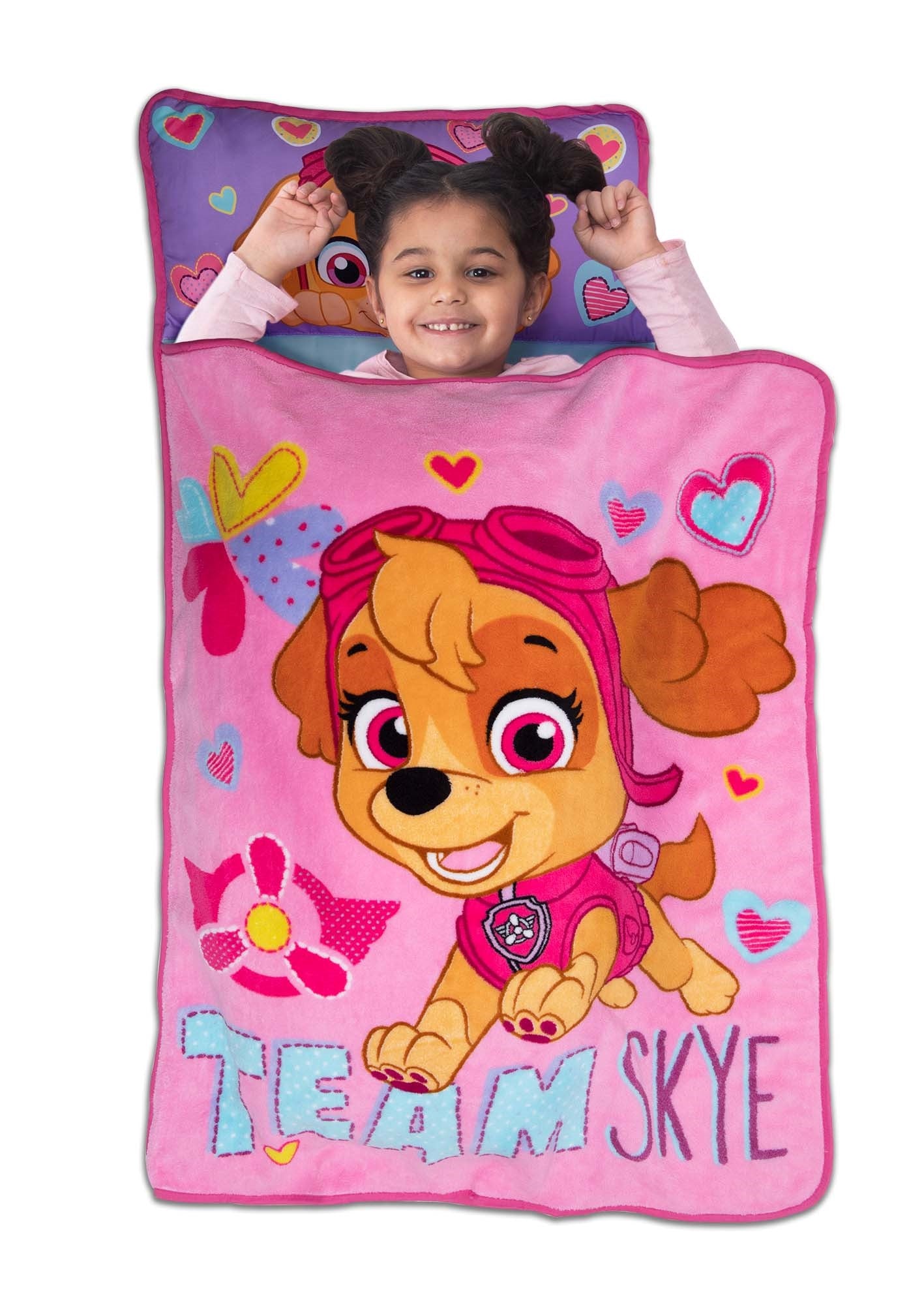 NoJo Paw Patrol Team Skye Toddler Nap Mat -  Includes Attached Pillow and Fleece Blanket