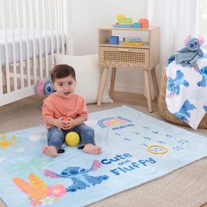 NoJo Disney Stitch Cute and Fluffy Milestone Baby Blanket, Blue and Pink