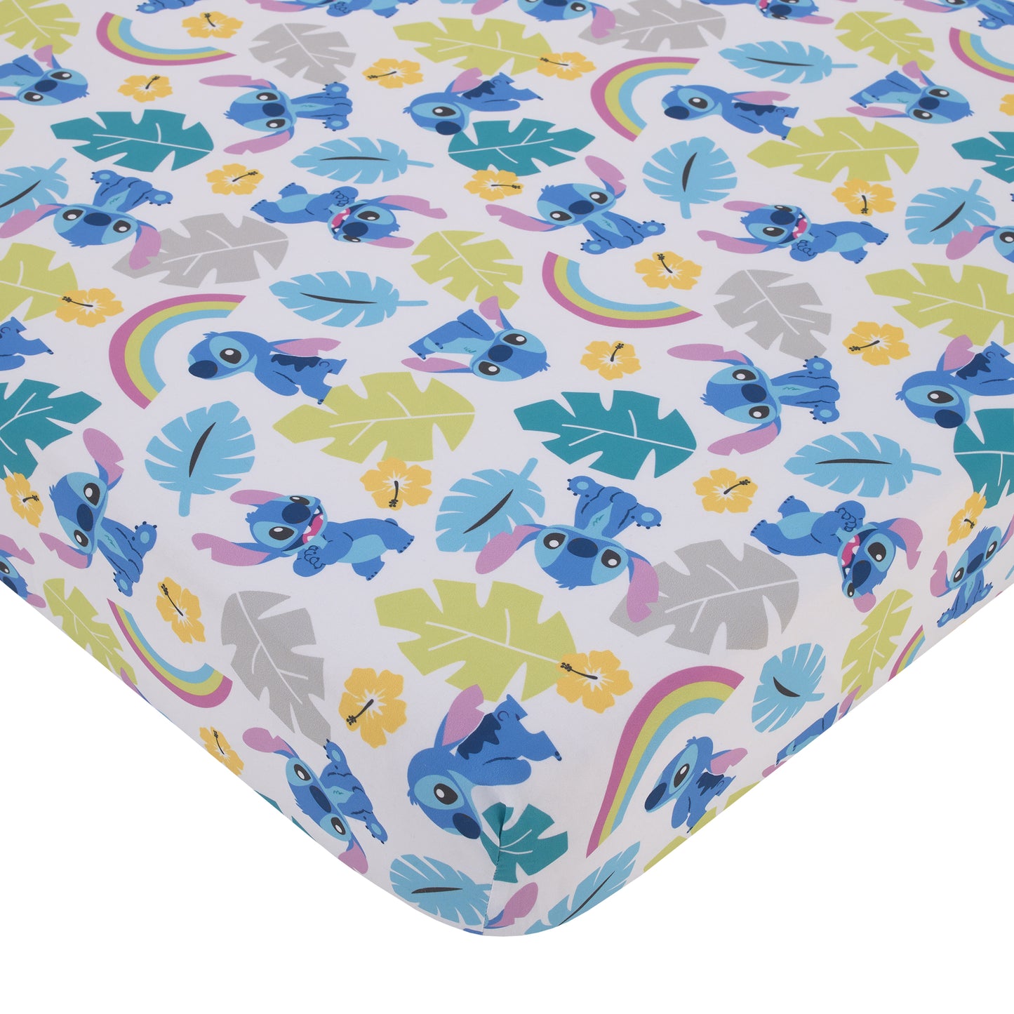 Disney Stitch Blue, Teal, Lime, and White Nursery Fitted Crib Sheet
