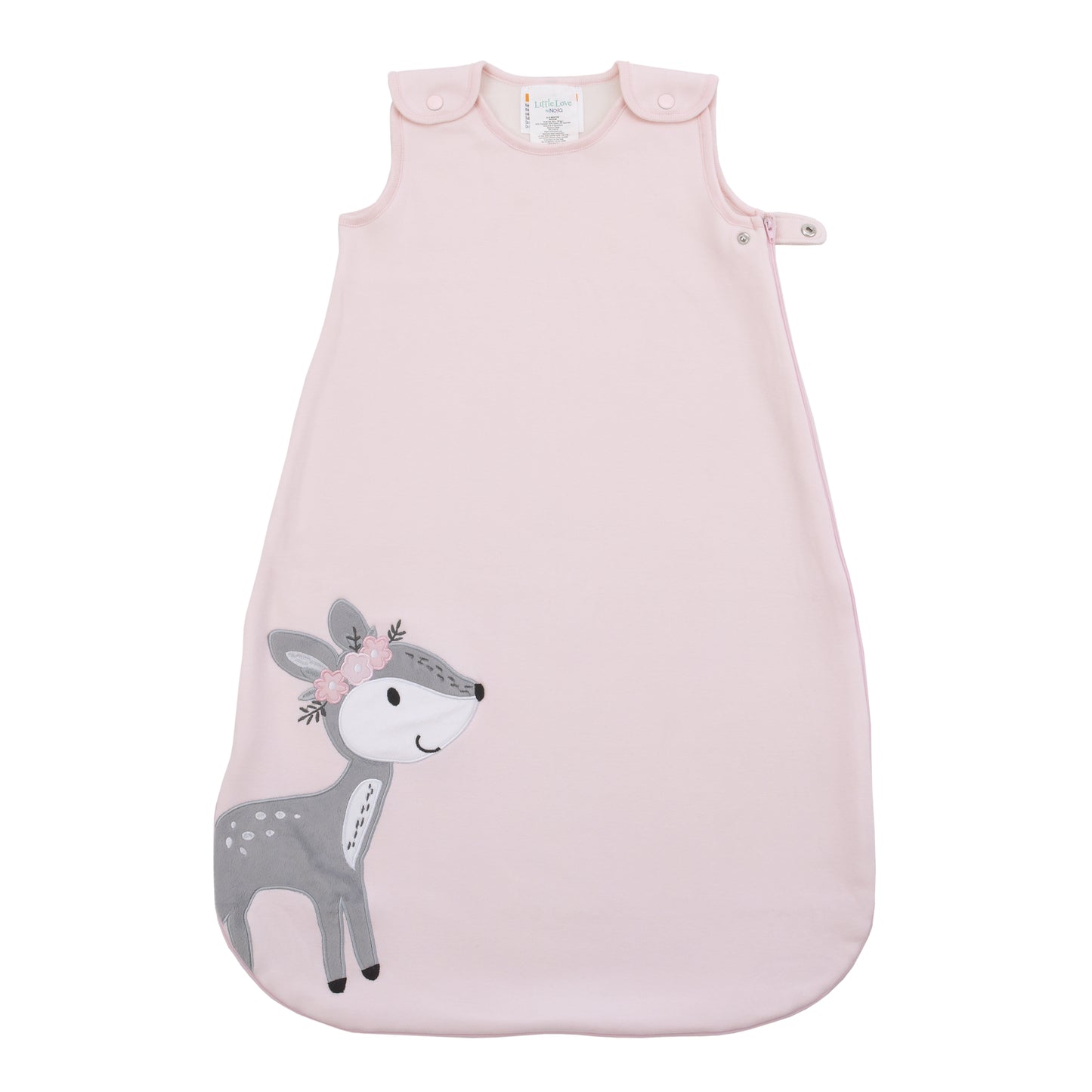 Little Love by NoJo Sweet Deer Pink and Grey Soft Fleece Wearable Blanket, Medium 6-12 mo.