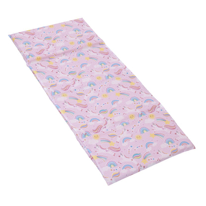 Everything Kids Unicorn Pink, Blue, Yellow, and White Rainbows and Clouds Preschool Nap Pad Sheet