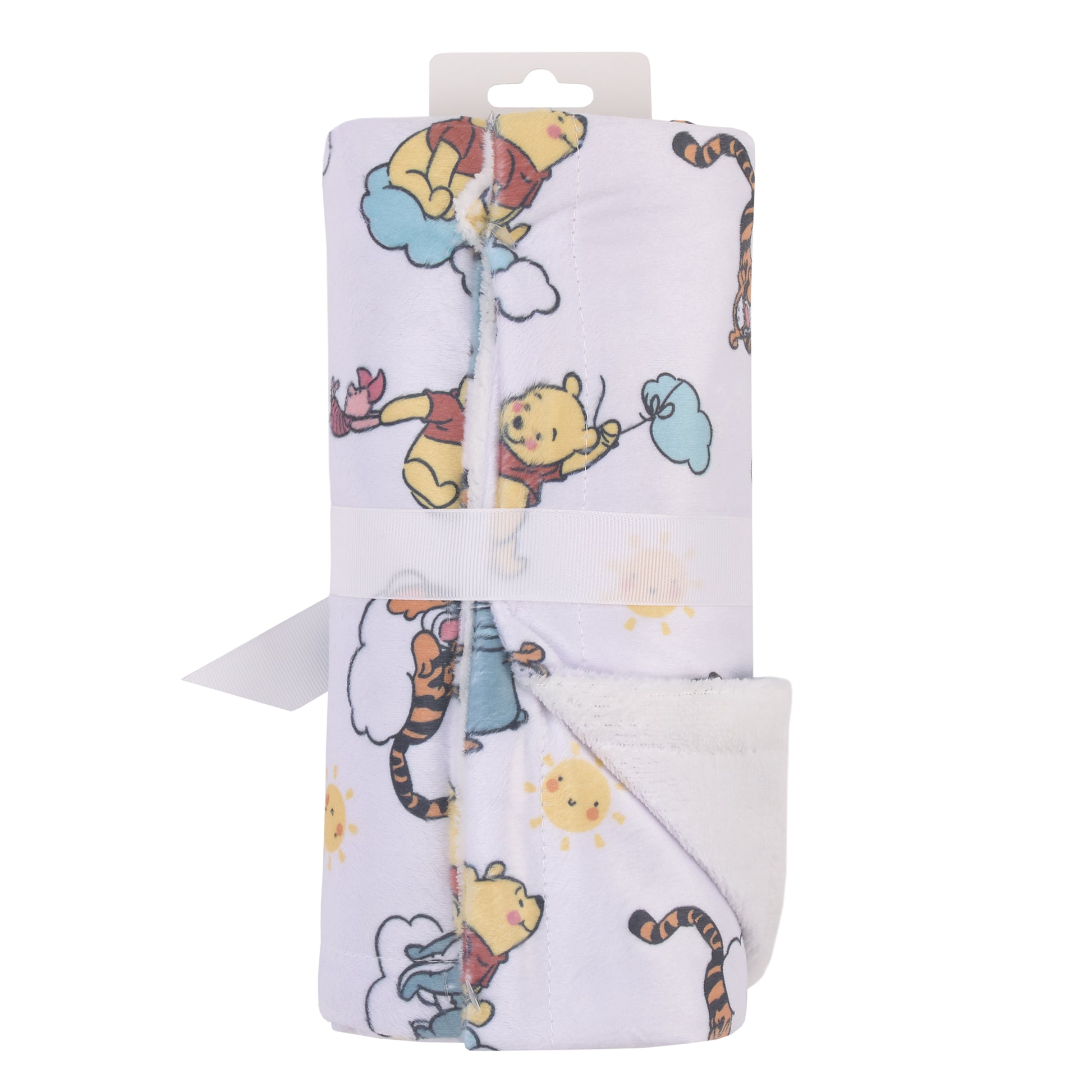 Winnie the Pooh So Loved Yellow, Aqua, and White Deluxe Reversible Super Soft Baby Blanket