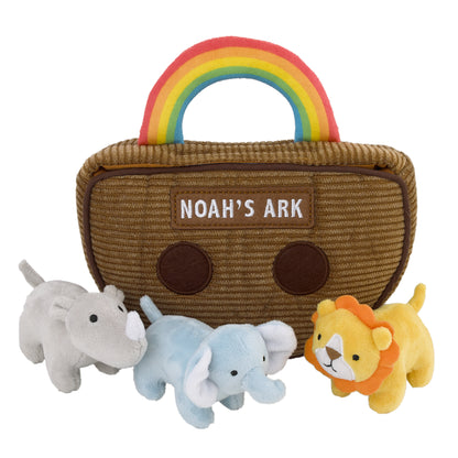 Little Love by NoJo Noah's Ark Rainbow Plush 4 Piece Toy Set - Ark, Elephant, Rhino, and Lion