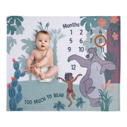 Disney Jungle Book Green and White Too Much To Bear Super Soft Photo Op Milestone Baby Blanket