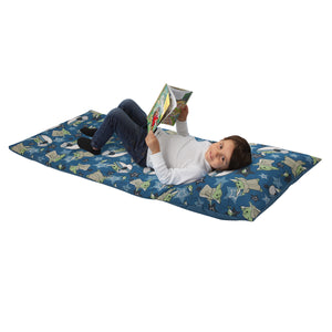 Star Wars The Child Cutest in the Galaxy Blue, Green and Gray Grogu, Hover Pod, and Stars Deluxe Easy Fold Toddler Nap Mat