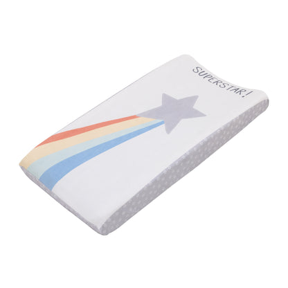 Little Love by NoJo "Super Star" Multi Color Rainbow and Grey Stars 2 Piece Super Soft Changing Pad Covers