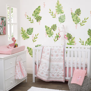 NoJo Tropical Flamingo Nursery Crib Musical Mobile with Plush Pink Flamingos, Flowers, Palm Tree & Pineapple