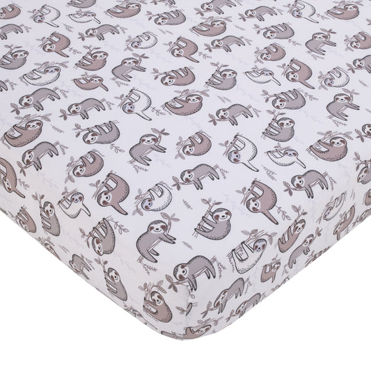 Little Love by NoJo Sloth Let's Hang Out Grey and White Fitted Crib Sheet