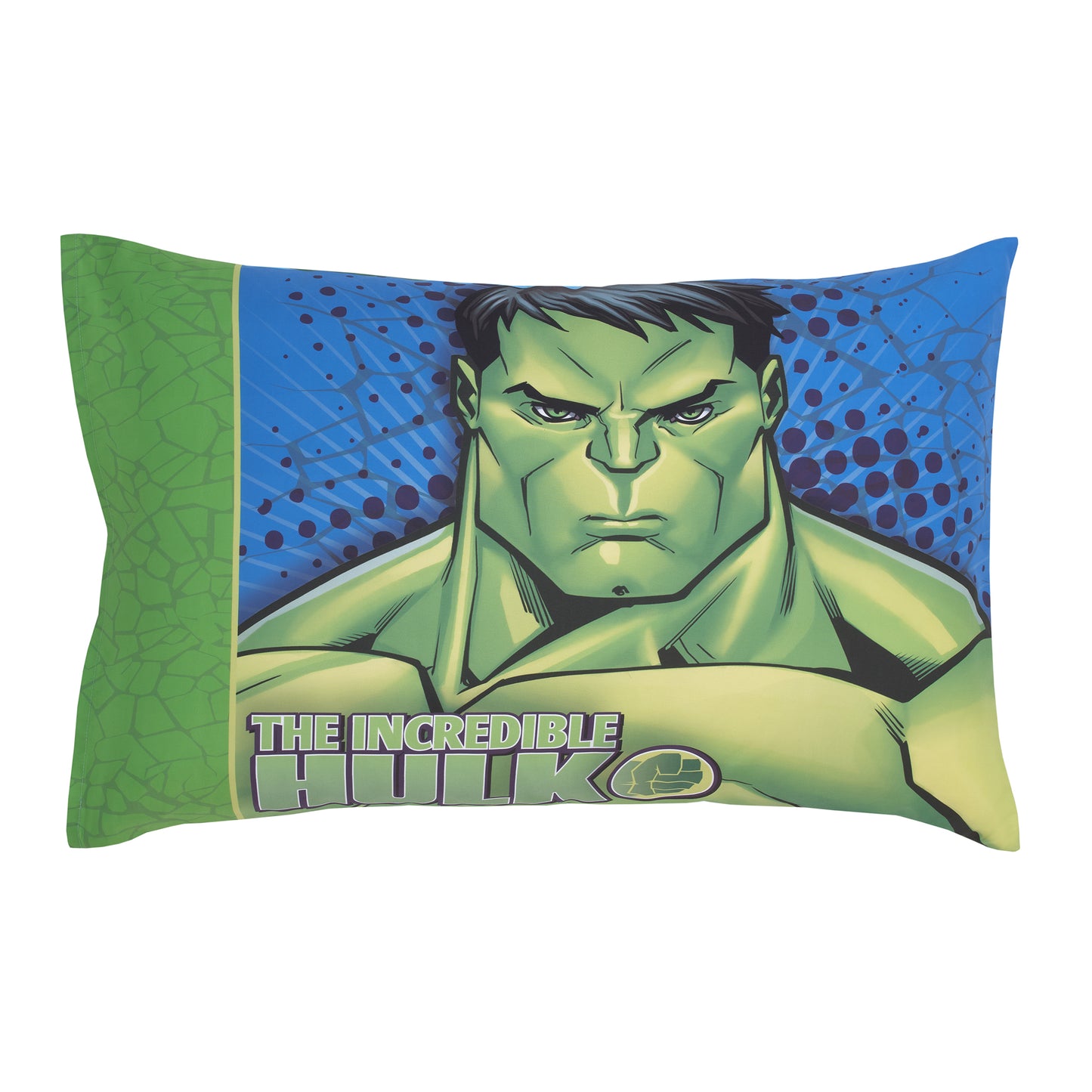 Marvel The Incredible Hulk Green, and Blue 4 Piece Toddler Bed Set - Comforter, Fitted Bottom Sheet, Flat Top Sheet, and Reversible Pillowcase
