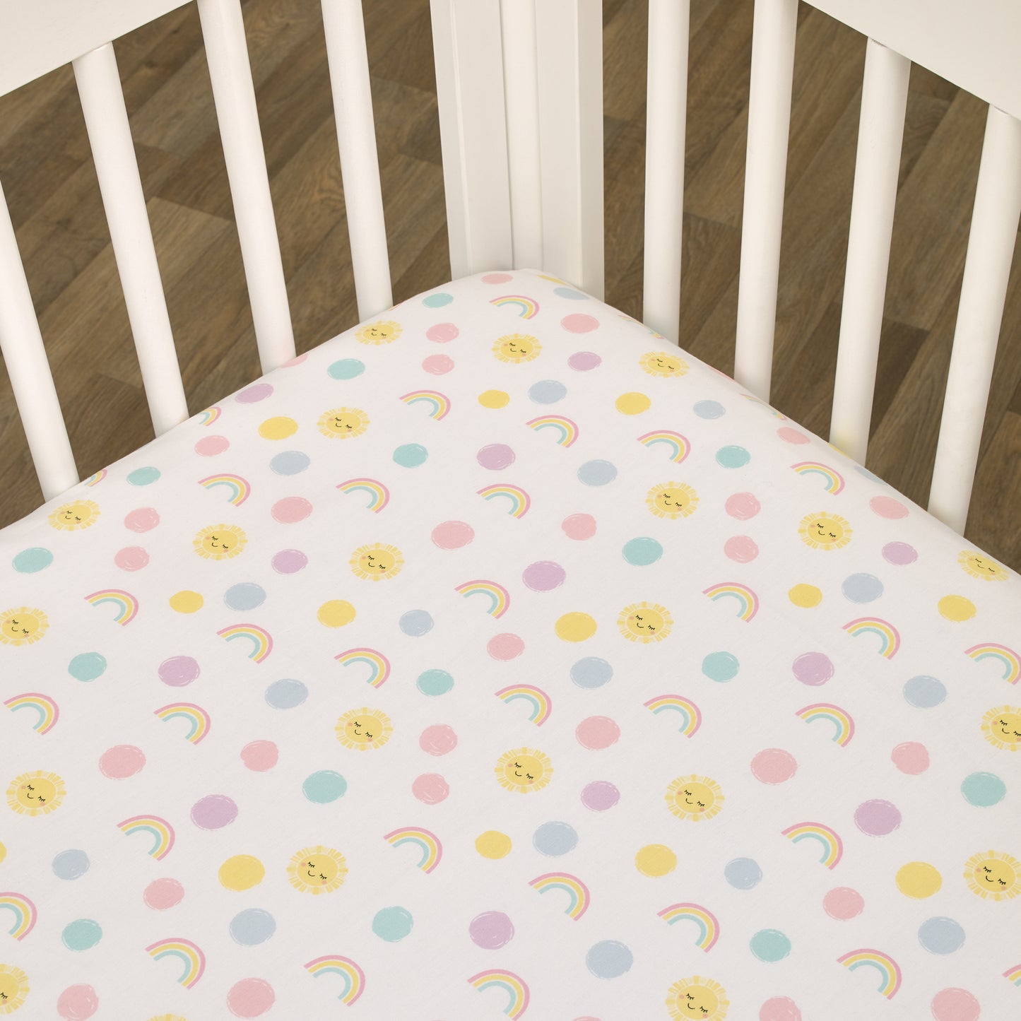 NoJo Happy Days Multicolored Rainbows and Suns 100% Cotton Nursery Fitted Crib Sheet.