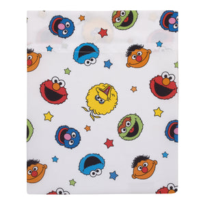 Sesame Street Come and Play Blue, Green, Red and Yellow, Elmo, Big Bird, Cookie Monster, Grover, and Oscar the Grouch 4 Piece Toddler Bed Set - Comforter, Fitted Bottom Sheet, Flat Top Sheet, and Reversible Pillowcase