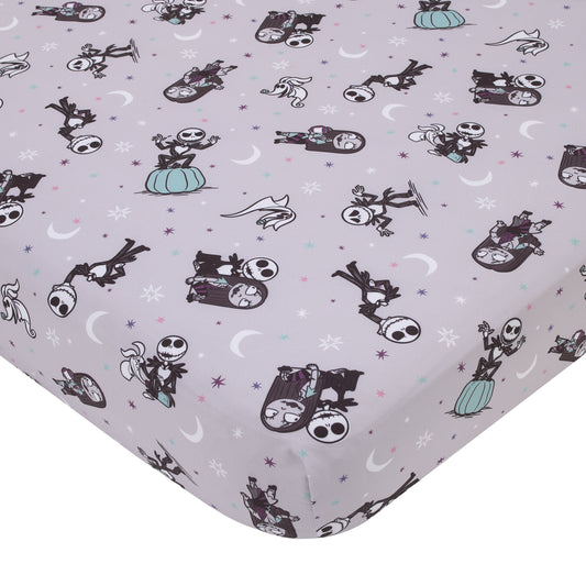 Disney Nightmare Before Christmas Gray, Black, White, and Blue, Jack Skellington Super Soft Nursery Fitted Crib Sheet