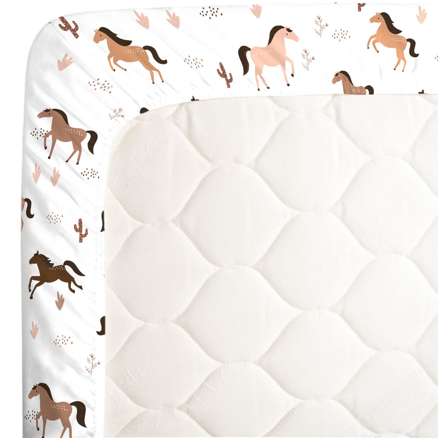 NoJo Desert Sunset Horse Tan, Taupe, Brown and White Super Soft Fitted Mini Crib Sheet