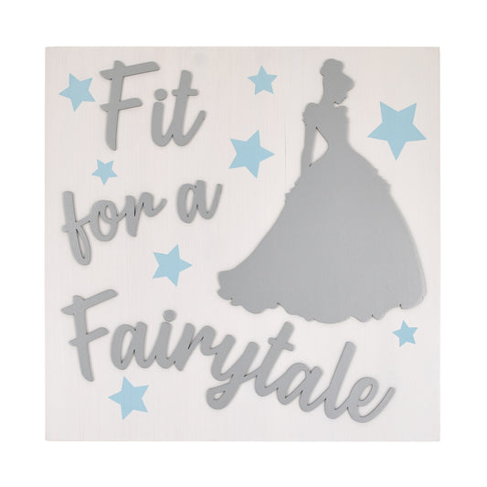 Disney Princess "Fit For a Fairytale" White Wood, Light Blue and Metallic Silver Cinderella Wall Decor