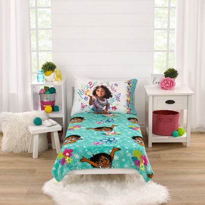 Disney Encanto Tropical Delight Turquoise, Pink, and Teal, Mirabel, Flowers, and Butterflies Super Soft Toddler Blanket