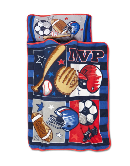 NoJo MVP Sports Toddler Nap Mat -Includes Attached Pillow and Fleece Blanket