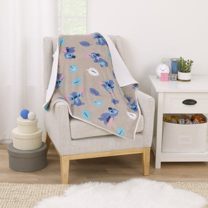 Disney Stitch Gray, Blue, Aqua, and White Super Soft Plush Sherpa Baby Blanket