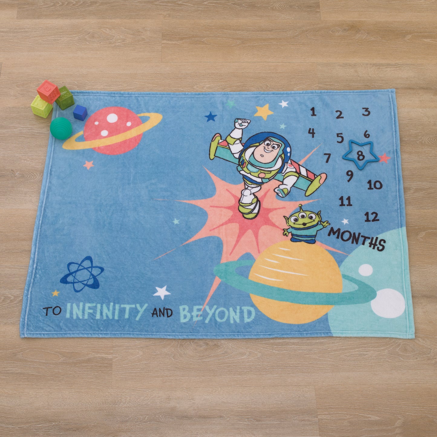 Disney Toy Story Blue, Orange, and Yellow To Infinity and Beyond Super Soft Photo Op Milestone Baby Blanket