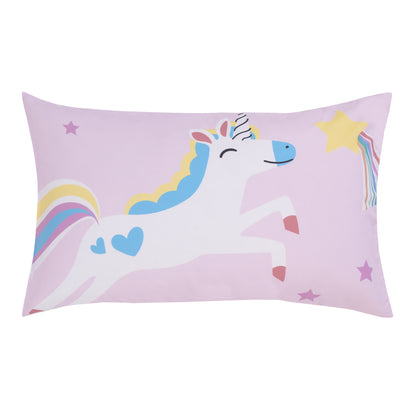 Everything Kids Unicorn Pink, Blue, Yellow, and White Rainbows You're One of a Kind 4 Piece Toddler Bed Set - Comforter, Fitted Bottom Sheet, Flat Top Sheet, and Reversible Pillowcase