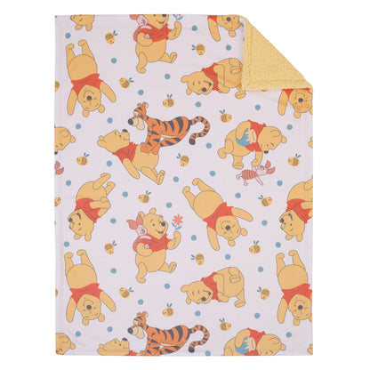 Disney Winnie the Pooh Summertime Fun Yellow, Orange, and White Super Soft Sherpa Baby Blanket