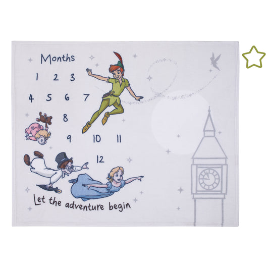 Disney Peter Pan White Let The Adventure Begin Super Soft Photo Op Milestone Baby Blanket