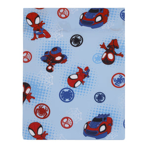 Marvel Spider-Man Spidey and his Amazing Friends Spidey Time Red, Blue, and Grey 4 Piece Toddler Bed Set - Comforter, Fitted Bottom Sheet, Flat Top Sheet, and Reversible Pillowcase